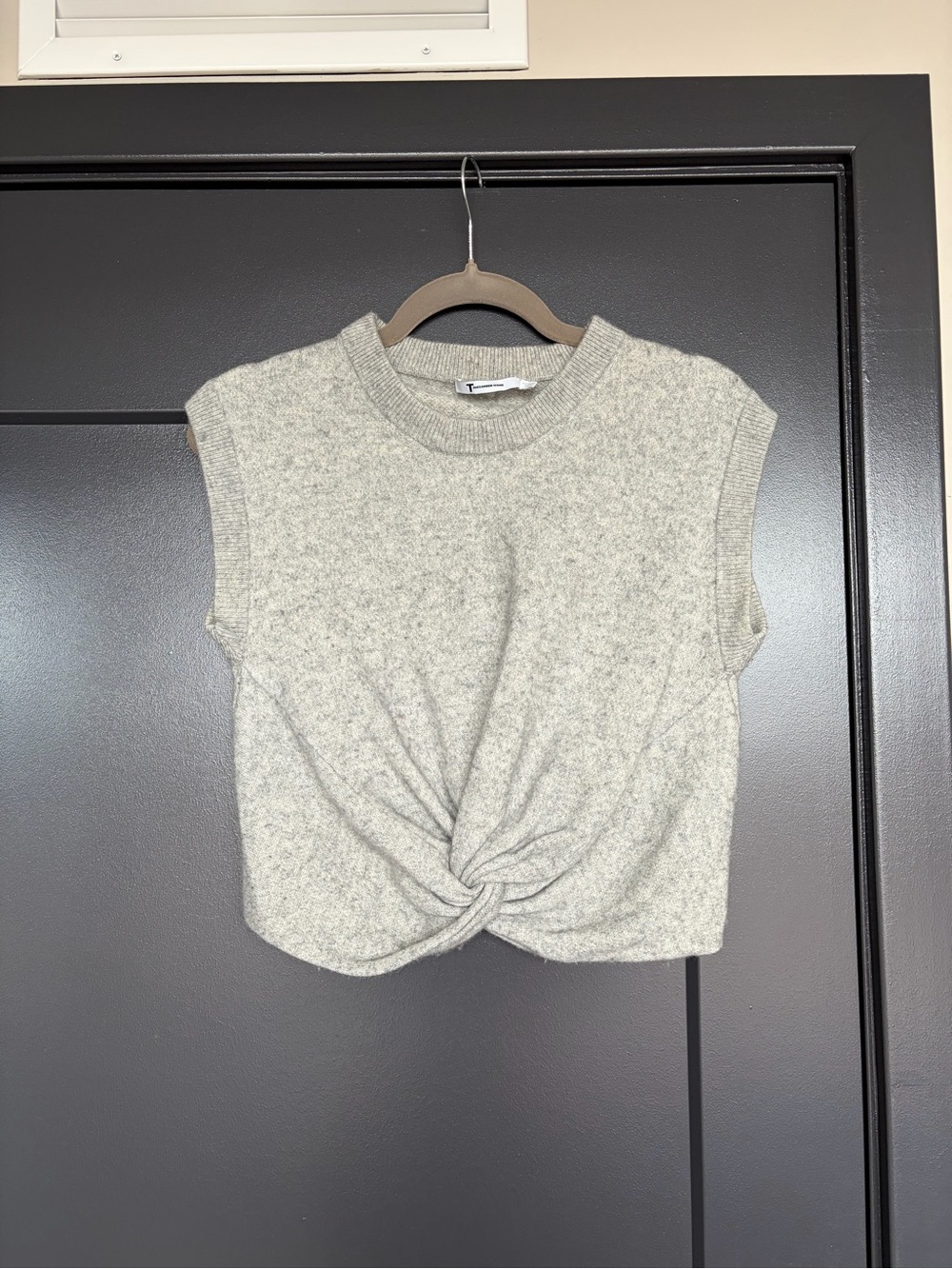 Alexander Wang Heather Gray Twist-Front Sleeveless Knit Tank